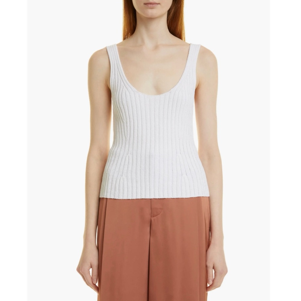 VINCE Rib Tie Back Cotton Blend Tank Top in Optic White Size XS - Picture 4 of 14